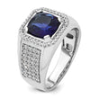 14k White Gold 7/8 carat Lab Grown Diamond VS/SI+ G+ and Created Blue Sapphire Complete Men's Ring, Size 10 - Birthstone Company