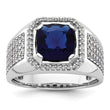 14k White Gold 7/8 carat Lab Grown Diamond VS/SI+ G+ and Created Blue Sapphire Complete Men's Ring, Size 10 - Birthstone Company