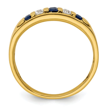 14K Men's Created Sapphire Complete Lab Grown VS/SI FGH Dia Ring - Sophia Jewelers
