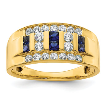 14K Men's Created Sapphire Complete Lab Grown VS/SI FGH Dia Ring - Sophia Jewelers