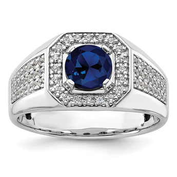 14k White Gold Men's Created Sapphire Complete Lab Grown VS/SI FG - Sophia Jewelers