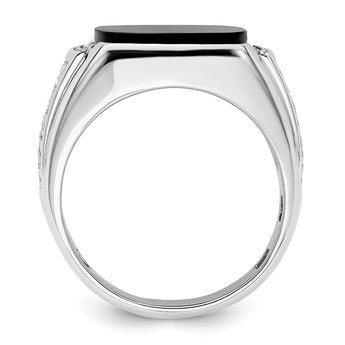 14k White Gold 5/8 carat Lab Grown Diamond VS/SI+ G+ and Onyx Complete Men's Ring, Size 10 - Birthstone Company