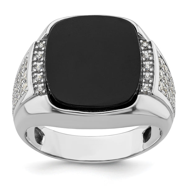14k White Gold 5/8 carat Lab Grown Diamond VS/SI+ G+ and Onyx Complete Men's Ring, Size 10 - Birthstone Company