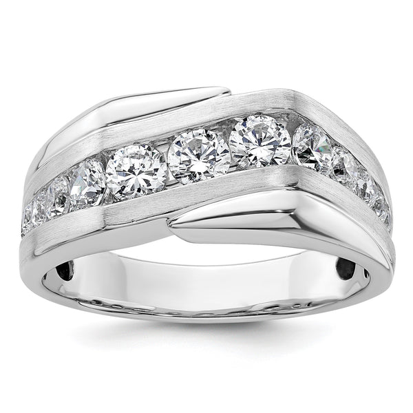 14k White Gold 1 3/8 carat Lab Grown Diamond VS/SI+ G+ Complete Satin Men's Ring, Size 10 - Birthstone Company