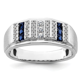 14k White Gold 1/5 carat Lab Grown Diamond VS/SI+ G+ and Lab Created Blue Sapphire Complete Men's Ring, Size 10 - Birthstone Company