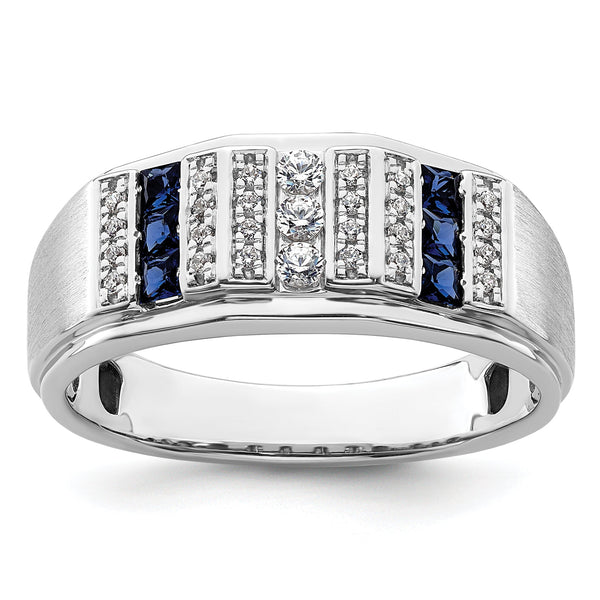 14k White Gold Men's Created Sapphire Complete Lab Grown VS/SI FG - Sophia Jewelers