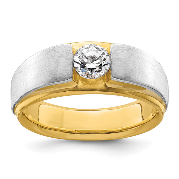 14k Two-tone 3/4 carat Lab Grown Diamond VS/SI+ G+ Complete Satin Men's Ring, Size 10 - Birthstone Company