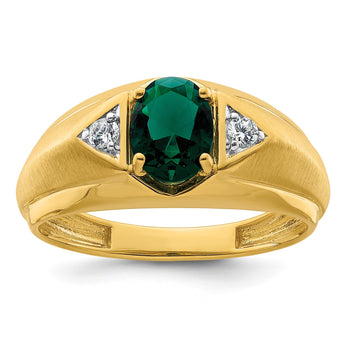 14k 1/10 carat Lab Grown Diamond VS/SI+ G+ and Created Emerald Complete Men's Ring, Size 10 - Birthstone Company