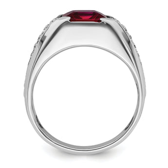 14k White Gold Men's Created Ruby Complete Lab Grown VS/SI FGH Di - Sophia Jewelers