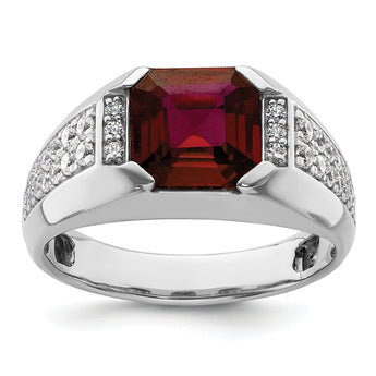 14k White Gold Men's Created Ruby Complete Lab Grown VS/SI FGH Di - Sophia Jewelers