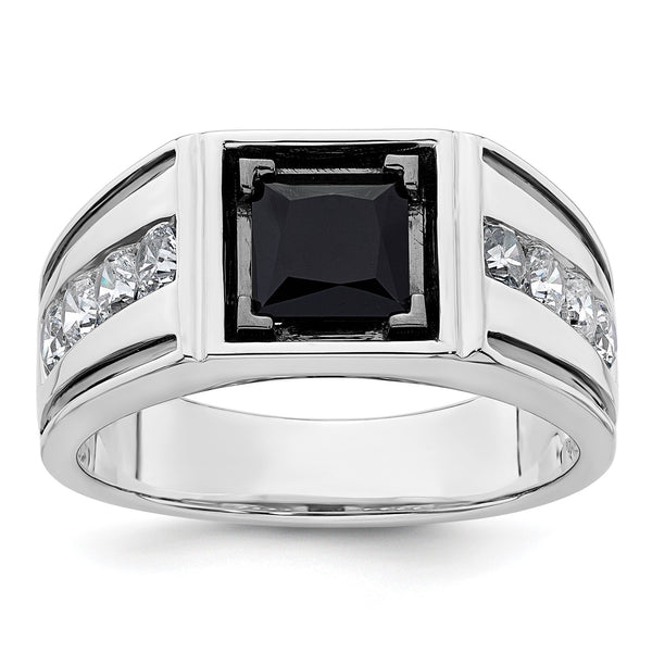 14k White Gold Black Rhodium 7/8 carat Lab Grown Diamond VS/SI+ G+ and Onyx Complete Men's Ring, Size 10 - Birthstone Company