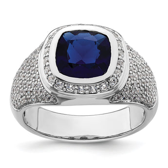 14k White Gold 1 carat Lab Grown Diamond VS/SI+ G+ and Created Blue Sapphire Complete Men, Size 10 - Birthstone Company