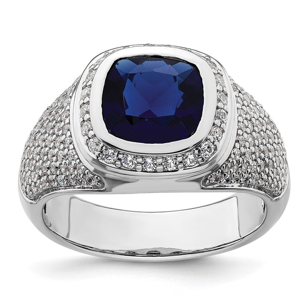14k White Gold 1 carat Lab Grown Diamond VS/SI+ G+ and Created Blue Sapphire Complete Men, Size 10 - Birthstone Company