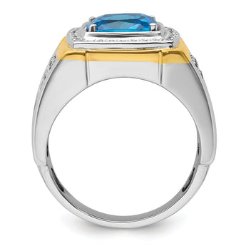 14K Two-tone Men's Blue Topaz Complete Lab Grown VS/SI FGH Dia Ri - Sophia Jewelers