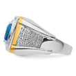 14K Two-tone Men's Blue Topaz Complete Lab Grown VS/SI FGH Dia Ri - Sophia Jewelers