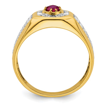 14k 5/8 carat Lab Grown Diamond VS/SI+ G+ and Created Ruby Complete Men's Ring, Size 10 - Birthstone Company