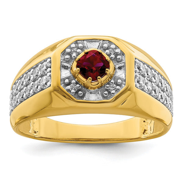 14k 5/8 carat Lab Grown Diamond VS/SI+ G+ and Created Ruby Complete Men's Ring, Size 10 - Birthstone Company
