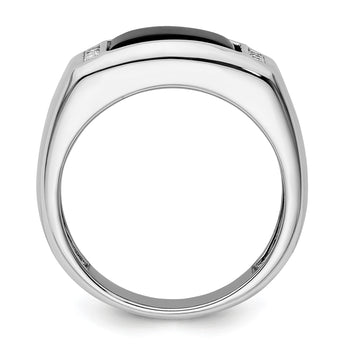 14k White Gold 1/5 carat Lab Grown Diamond VS/SI+ G+ and Onyx Complete Men's Ring, Size 10 - Birthstone Company