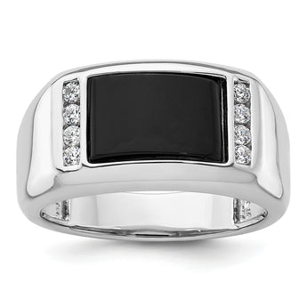 14k White Gold 1/5 carat Lab Grown Diamond VS/SI+ G+ and Onyx Complete Men's Ring, Size 10 - Birthstone Company
