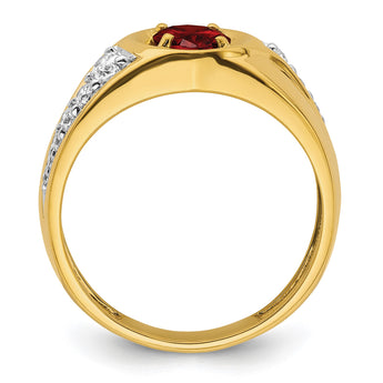 14k 3/8 carat Lab Grown Diamond VS/SI+ G+ and Created Ruby Complete Men's Ring, Size 10 - Birthstone Company