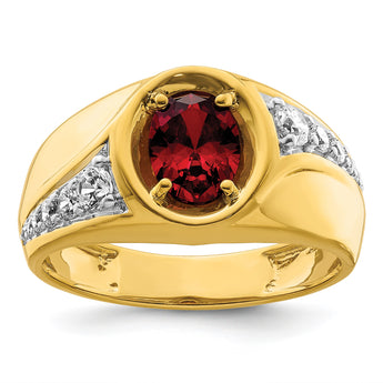 14k 3/8 carat Lab Grown Diamond VS/SI+ G+ and Created Ruby Complete Men's Ring, Size 10 - Birthstone Company