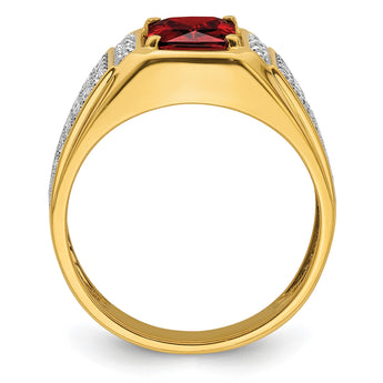 14k with White Rhodium 3/4 carat Lab Grown Diamond VS/SI+ G+ and Created Ruby Complete Men's Ring, Size 10 - Birthstone Company