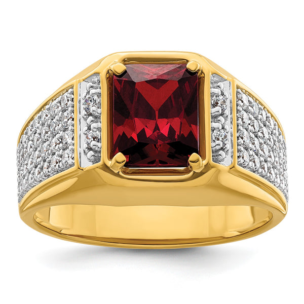 14k with White Rhodium 3/4 carat Lab Grown Diamond VS/SI+ G+ and Created Ruby Complete Men's Ring, Size 10 - Birthstone Company