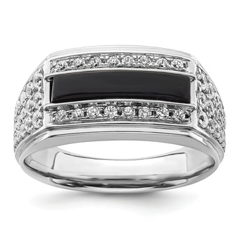 14k White Gold 1 carat Lab Grown Diamond VS/SI+ G+ and Onyx Complete Men's Ring, Size 10 - Birthstone Company