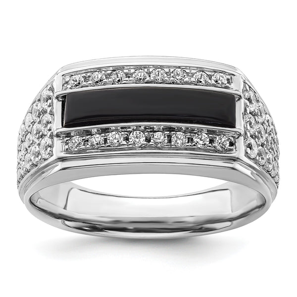 14k White Gold 1 carat Lab Grown Diamond VS/SI+ G+ and Onyx Complete Men's Ring, Size 10 - Birthstone Company