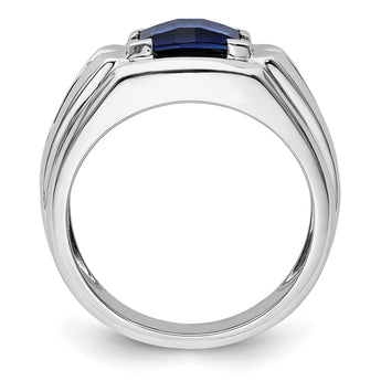 14k White Gold 1/4 carat Lab Grown Diamond VS/SI+ G+ and Lab Created Blue Sapphire Complete Men's Ring, Size 10 - Birthstone Company