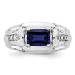 14k White Gold 1/4 carat Lab Grown Diamond VS/SI+ G+ and Lab Created Blue Sapphire Complete Men's Ring, Size 10 - Birthstone Company
