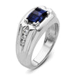 14k White Gold 1/4 carat Lab Grown Diamond VS/SI+ G+ and Lab Created Blue Sapphire Complete Men's Ring, Size 10 - Birthstone Company