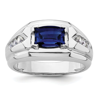 14k White Gold Men's Created Sapphire Complete Lab Grown VS/SI FG - Sophia Jewelers