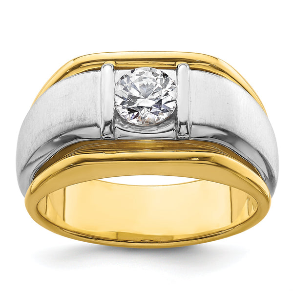 14k Two-tone Men's Polished and Satin Complete Lab Grown VS/SI FG - Sophia Jewelers