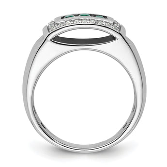 14k White Gold 1/3 carat Lab Grown Diamond VS/SI+ G+ and Created Emerald Complete Men's Ring, Size 10 - Birthstone Company