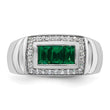 14k White Gold 1/3 carat Lab Grown Diamond VS/SI+ G+ and Created Emerald Complete Men's Ring, Size 10 - Birthstone Company