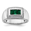 14k White Gold 1/3 carat Lab Grown Diamond VS/SI+ G+ and Created Emerald Complete Men's Ring, Size 10 - Birthstone Company