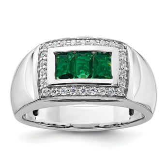 14k White Gold Men's Created Emerald Complete Lab Grown VS/SI FGH - Sophia Jewelers