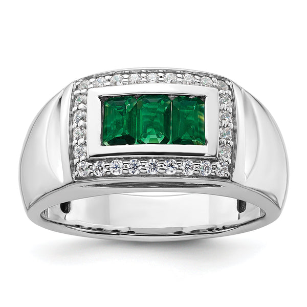14k White Gold Men's Created Emerald Complete Lab Grown VS/SI FGH - Sophia Jewelers