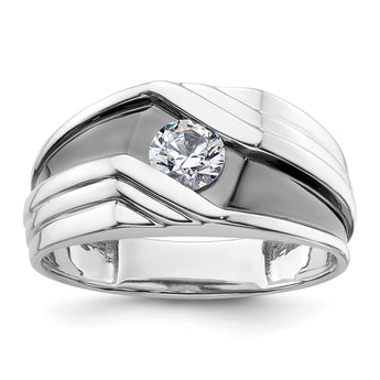 14k White Gold with Black Rhodium 3/8 carat Lab Grown Diamond VS/SI+ G+ Complete Satin Men's Ring, Size 10 - Birthstone Company