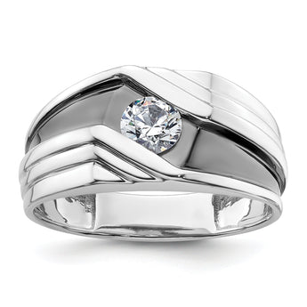 14k White Gold Men's w/Black Rhod Satin Complete Lab Grown VS/SI - Sophia Jewelers