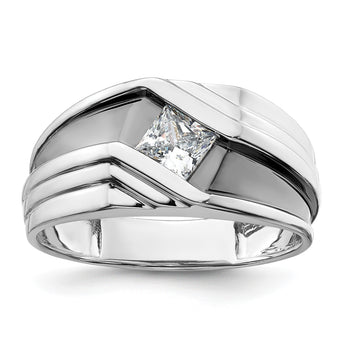14k White Gold with Black Rhodium 1/2 carat Lab Grown Diamond VS/SI+ G+ Complete Satin Men's Ring, Size 10 - Birthstone Company