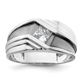 14k WG Men's w/Black Rhod Satin Princess Complete Lab Grown VS/SI - Sophia Jewelers