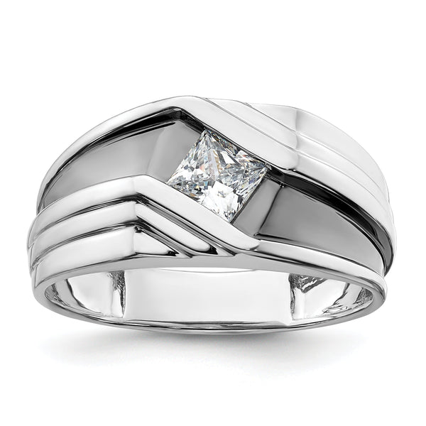 14k WG Men's w/Black Rhod Satin Princess Complete Lab Grown VS/SI - Sophia Jewelers