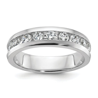 14k White Gold Men's Polished 9-Stone 1 Carat AA Quality Diamond Ring