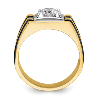 14k Two Tone with Black Rhodium 1 carat Lab Grown Diamond VS/SI+ G+ Complete Polished and Satin Men's Ring, Size 10 - Birthstone Company