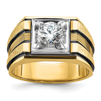 14k Two Tone with Black Rhodium 1 carat Lab Grown Diamond VS/SI+ G+ Complete Polished and Satin Men's Ring, Size 10 - Birthstone Company
