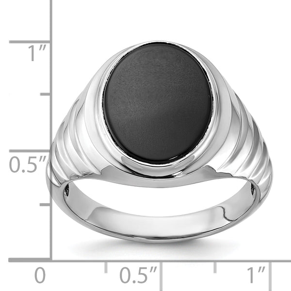 Men's Oval Onyx Ring in 14K White Gold, Size 10