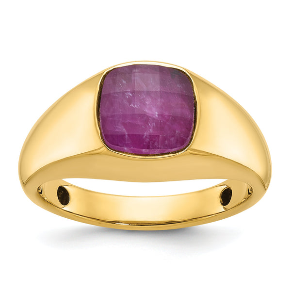 14k Mens Cushion Ruby Doublet Stone Complete Ring