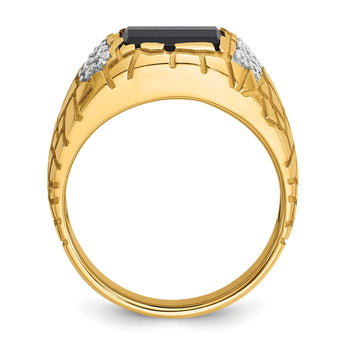 14k Men's Polished and Nugget Textured Onyx and 1/4 Carat Lab Grown Diamond Ring, Size 10 - Birthstone Company